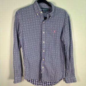 Ralph Lauren Men's Navy Checkered Button‎ Down Shirt Size Small